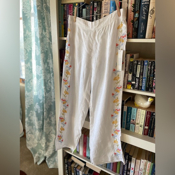 Calypso St. Barth Pants - Calypso St. Barth embroidered white 100% linen pants